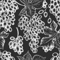 Grape seamless pattern. Hand drawn vector grape berry illustration on chalk board. Engraved style retro botanical background Royalty Free Stock Photo