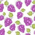 Grape seamless pattern purple. Bunch of grapes with leaves. Royalty Free Stock Photo