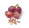 Grape seeds on white background macro closeup
