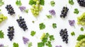 Grape Symphony: A Whimsical Dance of Black, Green, and Lilac on a White Canvas
