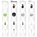 Grape valley, a bottle of champagne, a jug for wine, an alcoholometer. Wine-making set collection icons in cartoon black Royalty Free Stock Photo