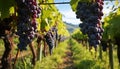 Grape vineyard, nature growth, ripe fruit, fresh wine generated by AI