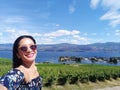 Grape vineyard overlooking Okanagan Lake in West Kelowna, Okanagan Valley British Columbia, Canada Royalty Free Stock Photo