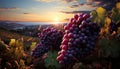 Grape vineyard, sunset, leaf, rural scene, autumn, winery, winemaking generated by AI Royalty Free Stock Photo