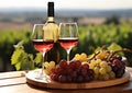 Grape vineyard, wine bottle, nature, picnic, relaxation generated by AI Royalty Free Stock Photo