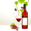 Grape with Wine Bottle and Glass Royalty Free Stock Photo