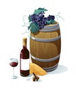 Grape, wine bottle, wineglass vector illustration. Royalty Free Stock Photo