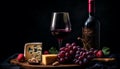 Grape, wine, food, gourmet, table, wine bottle, drink, alcohol, wood, material generated by AI