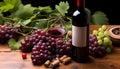 Grape wine, winery wood, food, alcohol, wine bottle generated by AI