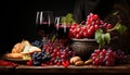 Grape wine, wood table, nature freshness, gourmet autumn celebration generated by AI