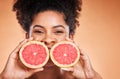 Grapefruit, black woman and vitamin c beauty, skincare and wellness, healthy body and aesthetics, natural cosmetics and
