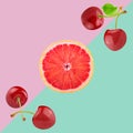 grapefruit and cherry fruits on the two-tone background