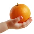 Grapefruit in a child& x27;s hand isolated on a white or transparent background. Close-up of grapefruit in hand, side Royalty Free Stock Photo