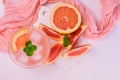 Grapefruit cocktail, drink with ice and mint on a white background. Flat lay. Royalty Free Stock Photo