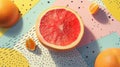 A grapefruit is cut in half and sitting on a colorful background, AI Royalty Free Stock Photo