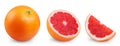 Grapefruit isolated set. Collection of ripe grapefruits, half fruit and a slice of grapefruit on a white. Royalty Free Stock Photo