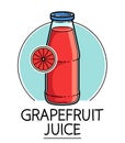 Grapefruit juice in a glass bottle isolated on white background vector illustration, cartoon style logo or badge for pure fresh Royalty Free Stock Photo