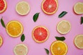 Grapefruit Orange Lemon Leaves Citrus Pattern on Pink Background