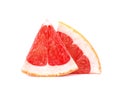 Grapefruit piece isolated on white background. Fresh fruit. With clipping path. Fresh grapefruit with green leaves