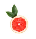 Grapefruit piece isolated on white background. Fresh fruit. With clipping path. Fresh grapefruit with green leaves Royalty Free Stock Photo