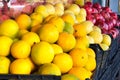 Grapefruit and pomegranate fruit background. Citrus group. Market place in Istanbul