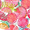 grapefruit seamless pattern. Hand drawn fresh tropical plant waterecolor illustration. Royalty Free Stock Photo