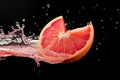 grapefruit segment dropping into a full glass of juice, capturing the splash Royalty Free Stock Photo