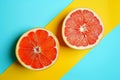 Grapefruit set. Grapefruit clipping path. Organic fresh grapefruit. Grapefruit split in half. Organic grapefruit isolated on blue