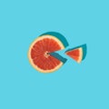Grapefruit slice on blue background. Minimal summer fruits or tropic food concept