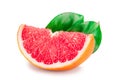 Grapefruit slice with leaves isolated on white background Royalty Free Stock Photo