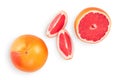 Grapefruit and slices isolated on white background. Top view. Flat lay. With clipping path and full depth of field Royalty Free Stock Photo