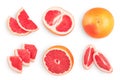 Grapefruit and slices isolated on white background. Top view. Flat lay. With clipping path and full depth of field, Set Royalty Free Stock Photo