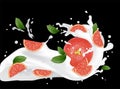 Grapefruit splash illustration. Splashing milk juice. Cocktail f