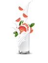 Grapefruit splash illustration. Splashing milk juice in glass. C Royalty Free Stock Photo