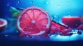 Grapefruit, water drops and juice, AI Royalty Free Stock Photo