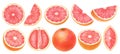 Grapefruit whole, half, slice, cut isolated on white background.Top view, side view exotic citrus. Halthy food digital Royalty Free Stock Photo