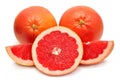 Grapefruit whole, slice and half isolated on white background