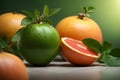 Grapefruits on the table on a green background Royalty Free Stock Photo