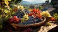 Grapes against the backdrop of a farming rural landscape Royalty Free Stock Photo