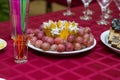 Grapes and bananas on a plate