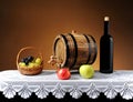 Grapes in a basket wicker and wooden barrel Royalty Free Stock Photo