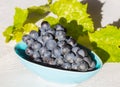 Grapes in a bowl with grape leaves Royalty Free Stock Photo