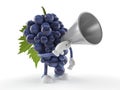 Grapes character speaking through a megaphone