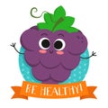 Grapes, cute fruit vector character badge