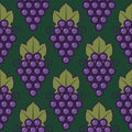 Grapes fruit flat with leaves vector background seamless pattern. Violet grape Royalty Free Stock Photo