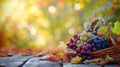 Grapes Galore: A Stunning Autumn Still Life in Beautiful Bokeh Royalty Free Stock Photo