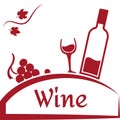 Grapes, glass and bottle of wine. Wine logo design. Red brand for wine company or winery. Vector