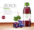 Grapes juice Vector realistic. Product packaging mock up. Label designs glass bottle Royalty Free Stock Photo