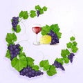 Grapes with leaves background