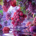Grapes and Melons Floating on Water, Surrounded by Detailed Elements Royalty Free Stock Photo